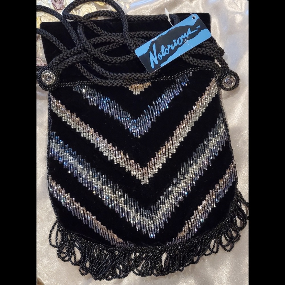 Beaded BLACK silver & gray sequence Evening Bag